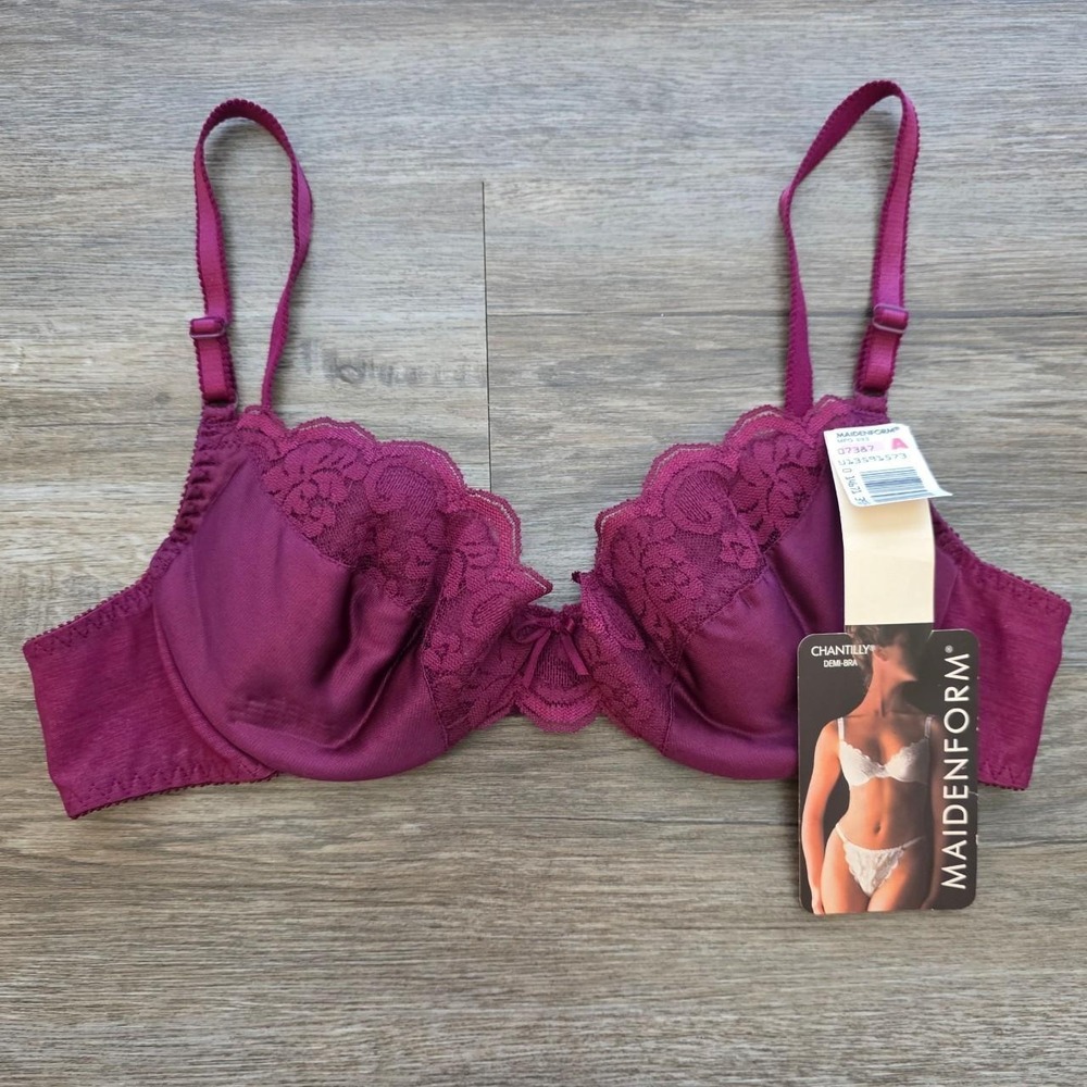 Maidenform Chantilly Vintage Demi Bra 7387 Plum Purple Lace 36A Fits 32C NWT